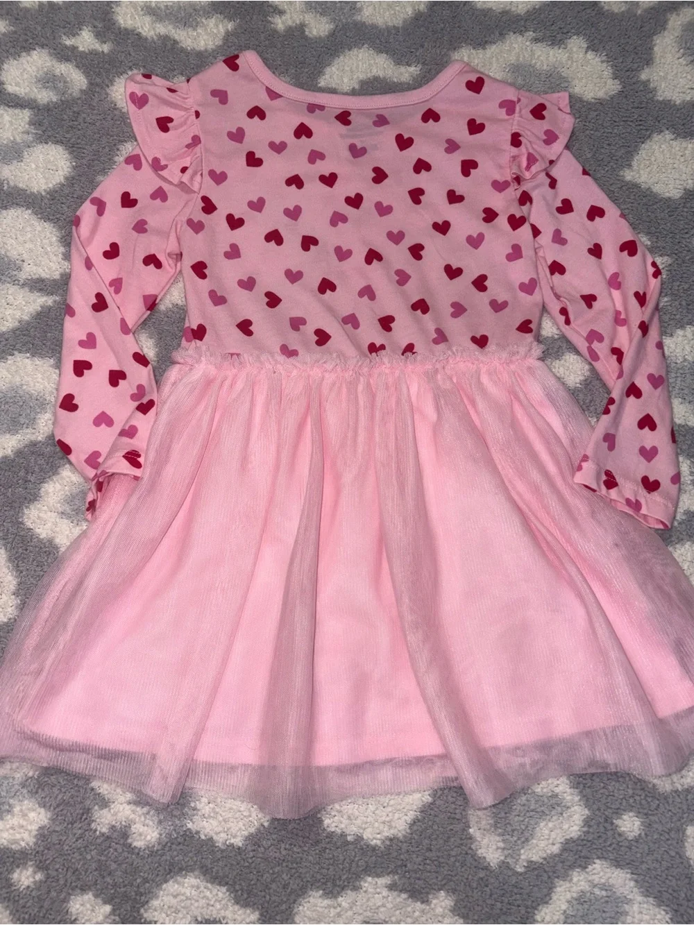 Pink Hearts Long Sleeve Tulle Dress Way To Celebrate Valentine’s Day 3T